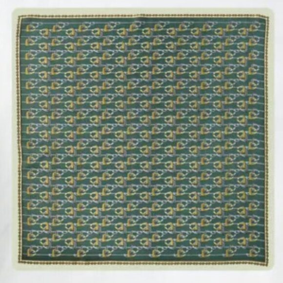 2/$30 Equestrian Pattern Green Silk Scarf Satin Head  Neck Tie Shawl Bag Decor - Picture 4 of 6